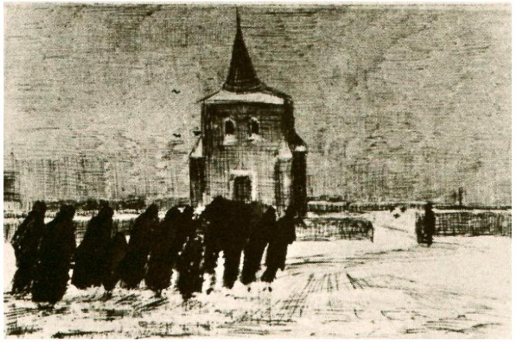 Funeral in the Snow Near the Old Tower